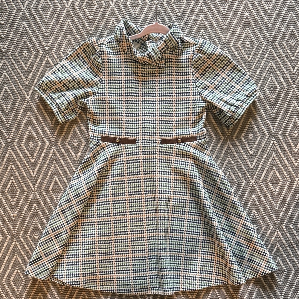 Plaid High-Neck Top with Button Accents